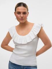 VERO MODA White Knitted Ruffle Detail Top - Image 2 of 5