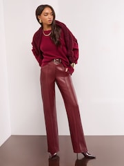 Lipsy Red Faux Leather Pintuck Tailored Wide Leg Trousers - Image 1 of 4