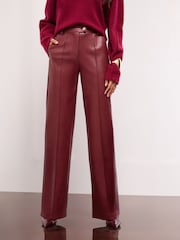Lipsy Red Faux Leather Pintuck Tailored Wide Leg Trousers - Image 2 of 4