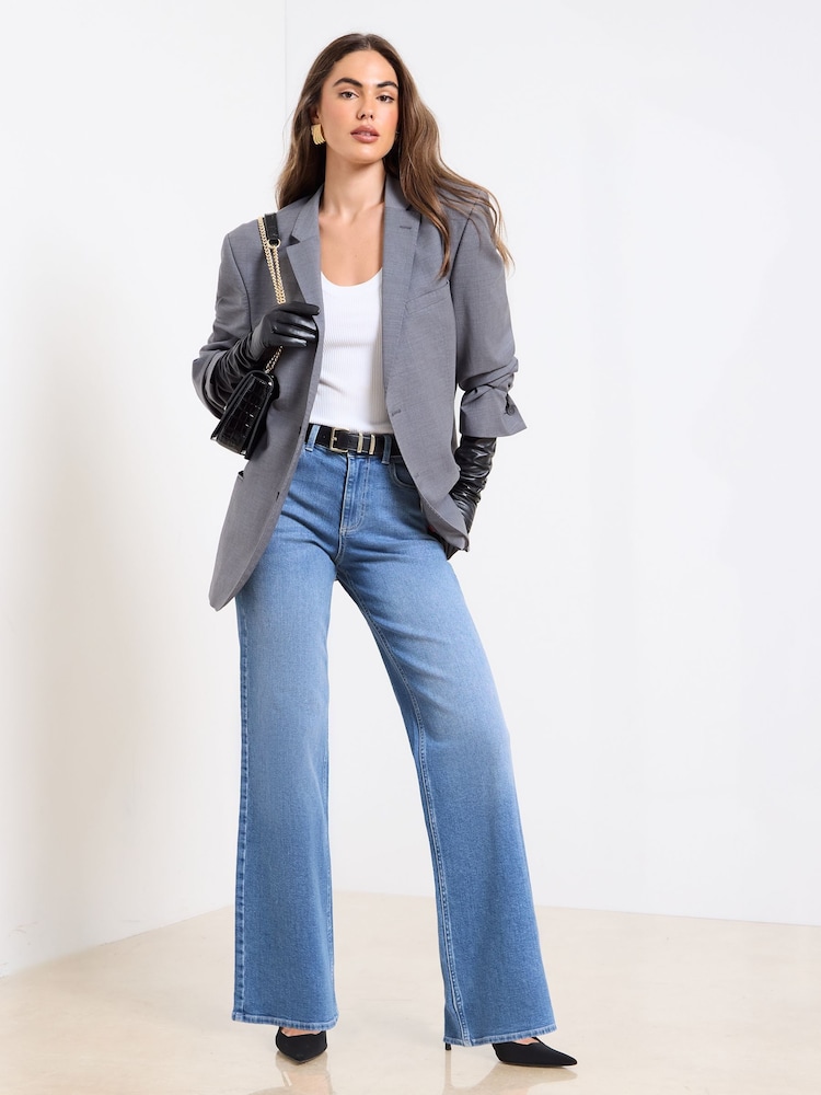 Lipsy Mid Wash Blue Hourglass Mid Rise Wide Leg Jeans - Image 1 of 5 Lipsy Mid Wash Blue Hourglass Mid Rise Wide Leg Jeans - Image 1 of 5