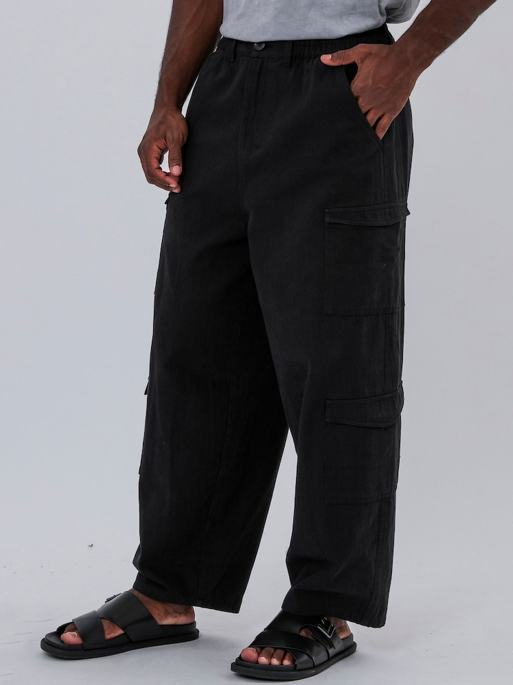 Religion Black Multi Pocket Cargo 100% Cotton Trousers - Image 2 of 6