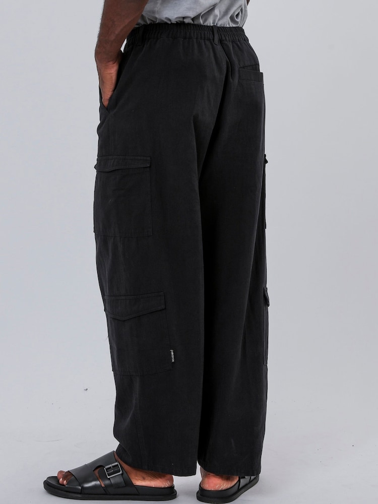 Religion Black Multi Pocket Cargo 100% Cotton Trousers - Image 3 of 6
