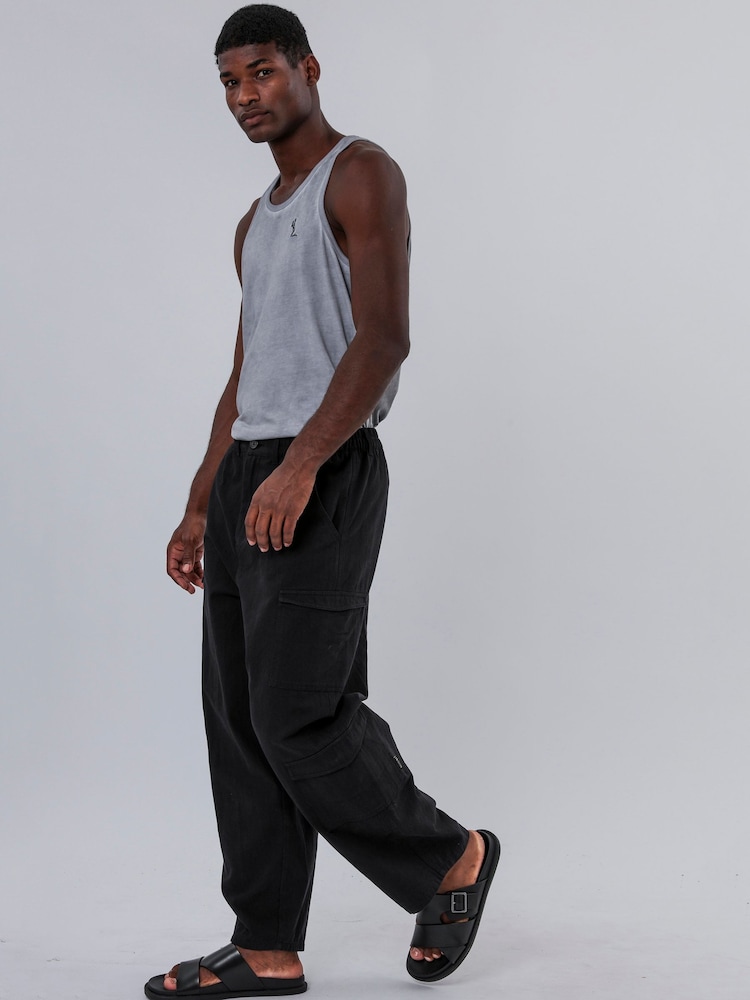 Religion Black Multi Pocket Cargo 100% Cotton Trousers - Image 5 of 6
