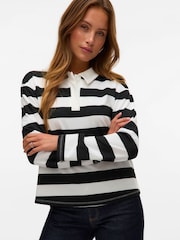 VERO MODA White Rugby Neck Long Sleeve Stripe Polo Shirt - Image 1 of 5