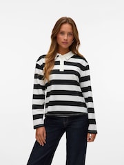 VERO MODA White Rugby Neck Long Sleeve Stripe Polo Shirt - Image 2 of 5