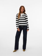 VERO MODA White Rugby Neck Long Sleeve Stripe Polo Shirt - Image 4 of 5
