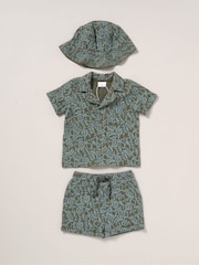 Lily & Jack Printed Muslin 100% Cotton Shirt, Shorts and Bucket Hat Brown Outfit Set - Image 1 of 5
