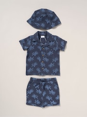 Lily & Jack Muslin Printed 100% Cotton Shirt, Shorts and Bucket Hat Outfit Set - Image 1 of 4