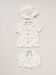 Lily & Jack Muslin Printed 100% Cotton Shirt, Shorts and Bucket Hat Outfit Set - Image 1 of 5