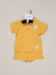 Lily & Jack Yellow Jacquard 100% Cotton Jersey Polo Shirt, Shorts and Sunglasses Outfit Set - Image 2 of 5