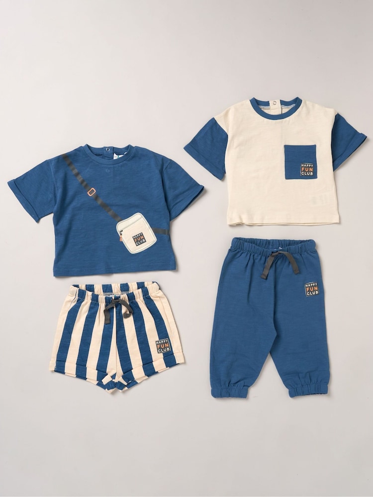 Lily & Jack Blue 4-Piece Mix and Match Printed 100% Cotton T-Shirts, Short and Joggers Set - Image 1 of 5