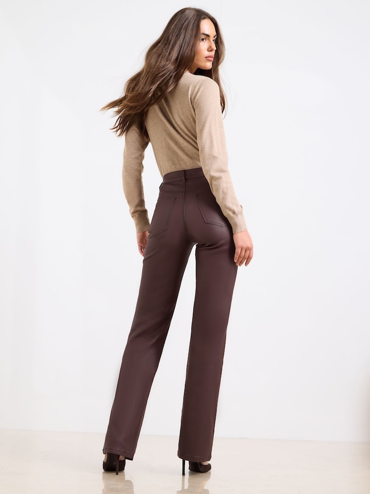 Lipsy Cherry Red Coated Petite Mid Rise Wide Leg Jeans - Image 2 of 4 Lipsy Cherry Red Coated Petite Mid Rise Wide Leg Jeans - Image 2 of 4