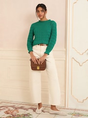 Love & Roses Green Pointelle Petite Frill Neck Knitted Jumper - Image 3 of 4