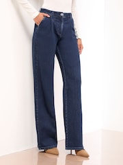 Lipsy Rinse Wash Petite Pintuck Wide Leg Tailored Jeans - Image 3 of 4