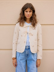VERO MODA Cream Quilted Tie Front Short Jacket - Image 1 of 5