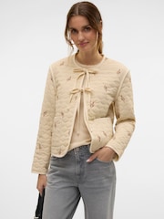 VERO MODA Cream Quilted Tie Front Short Jacket - Image 2 of 5