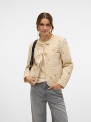 VERO MODA Cream Quilted Tie Front Short Jacket - Image 3 of 5