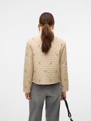 VERO MODA Cream Quilted Tie Front Short Jacket - Image 4 of 5