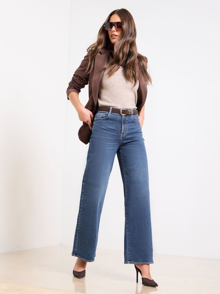 Lipsy Mid Wash Blue Crop Wide Leg Jeans - Image 1 of 4 Lipsy Mid Wash Blue Crop Wide Leg Jeans - Image 1 of 4