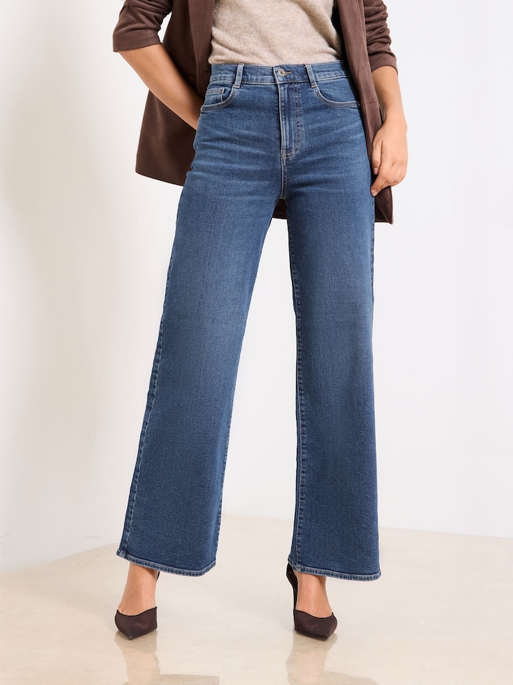 Lipsy Mid Wash Blue Crop Wide Leg Jeans - Image 2 of 4 Lipsy Mid Wash Blue Crop Wide Leg Jeans - Image 2 of 4