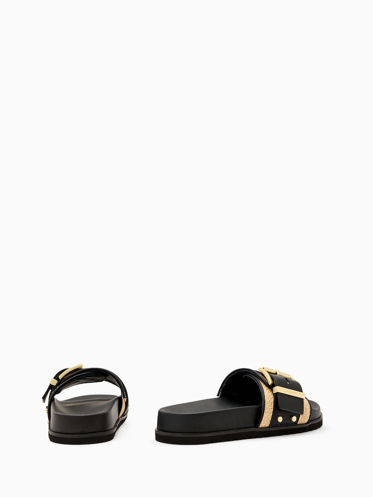 AllSaints Brown Ellie Raffia Sliders - Image 4 of 6