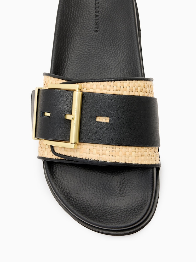 AllSaints Brown Ellie Raffia Sliders - Image 5 of 6