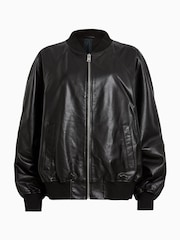 AllSaints Black Dana Leather Bomber Jacket - Image 10 of 10