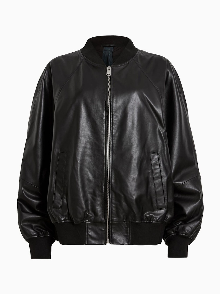 AllSaints Black Dana Leather Bomber Jacket - Image 10 of 10