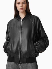 AllSaints Black Dana Leather Bomber Jacket - Image 2 of 10