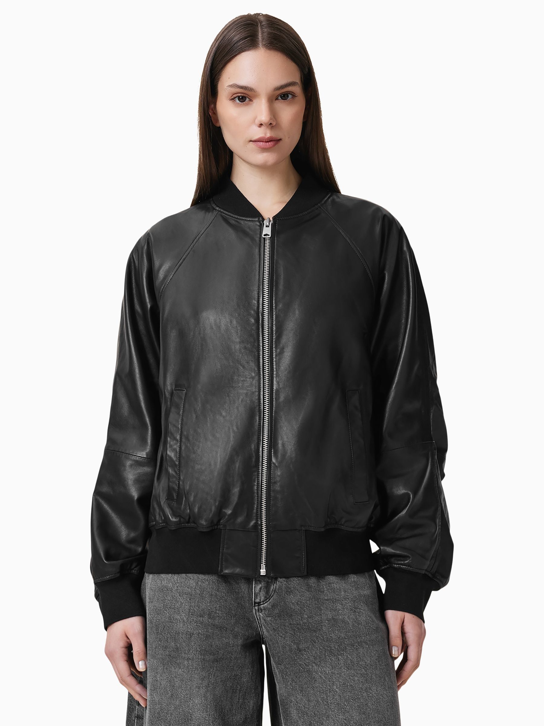 Buy AllSaints Black Dana Leather Bomber Jacket from Next USA