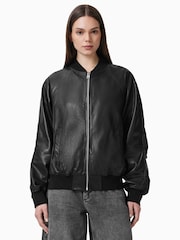 AllSaints Black Dana Leather Bomber Jacket - Image 3 of 10