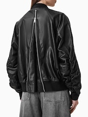 AllSaints Black Dana Leather Bomber Jacket - Image 4 of 10