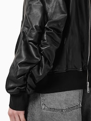 AllSaints Black Dana Leather Bomber Jacket - Image 7 of 10