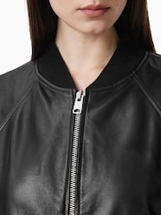 AllSaints Black Dana Leather Bomber Jacket - Image 8 of 10