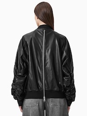 AllSaints Black Dana Leather Bomber Jacket - Image 9 of 10