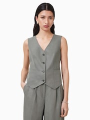 AllSaints Grey Averie Lin Waistcoat - Image 1 of 8