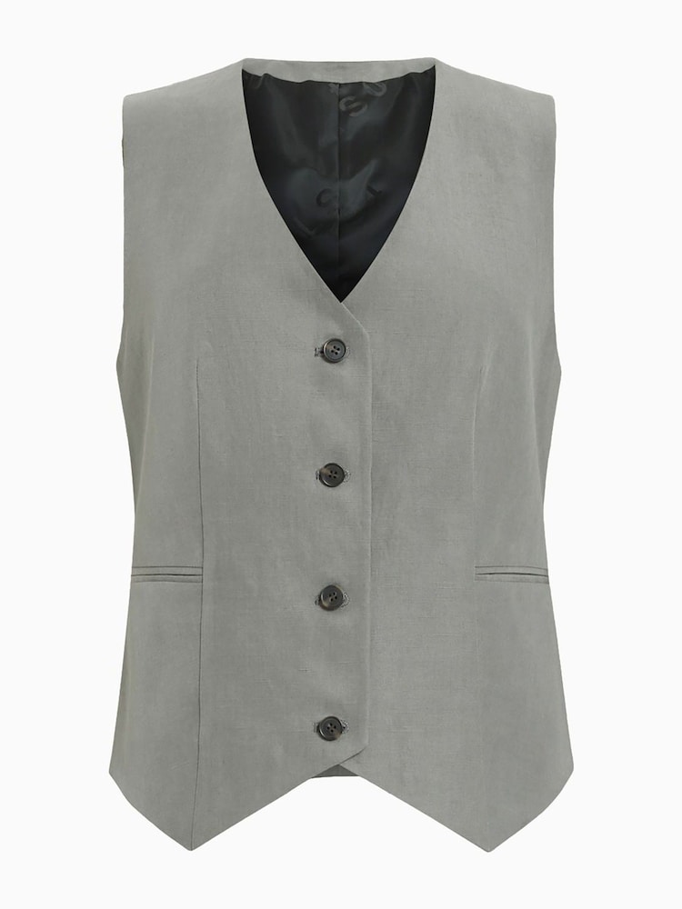 AllSaints Grey Averie Lin Waistcoat - Image 8 of 8
