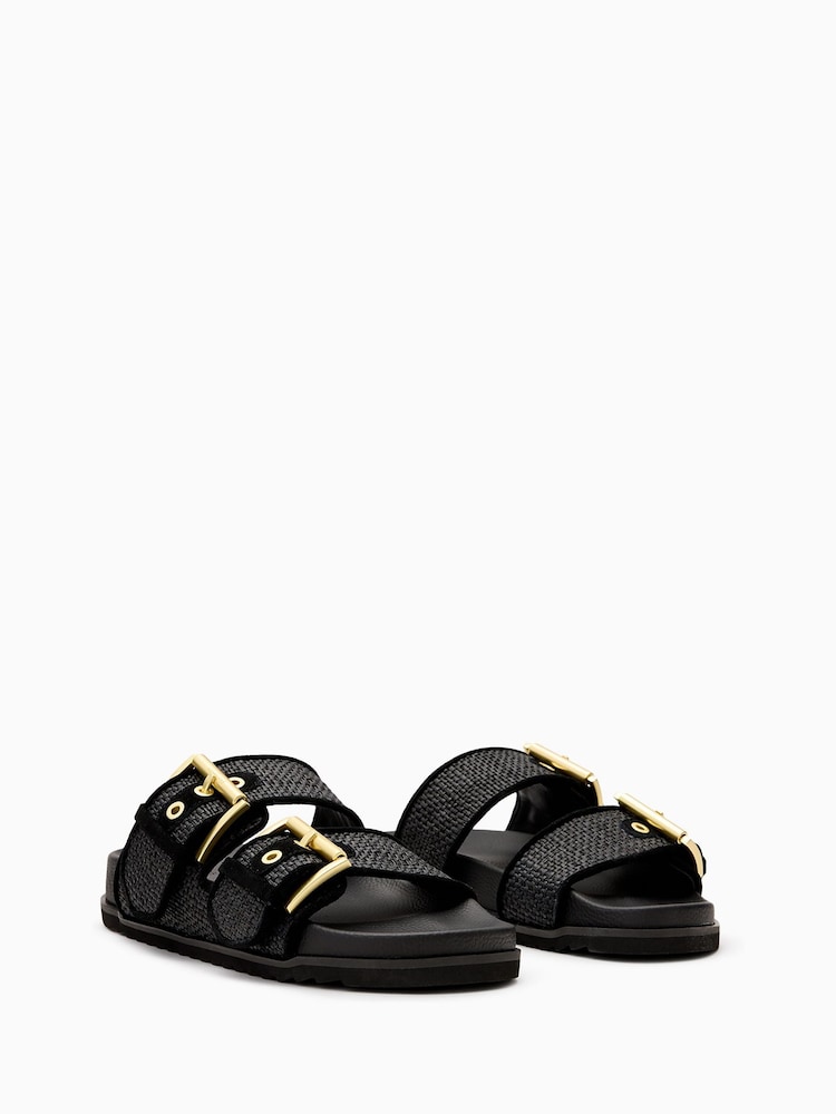 AllSaints Black Sian Raffia Sandals - Image 3 of 6