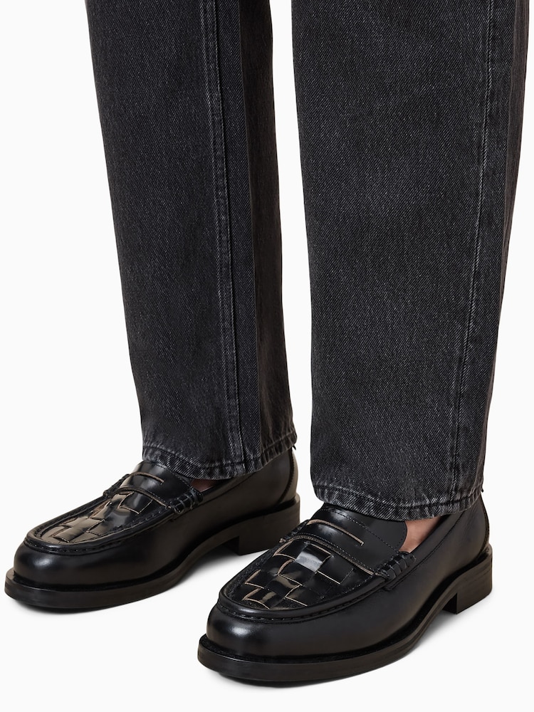 AllSaints Black Bloom Woven Loafers - Image 2 of 7