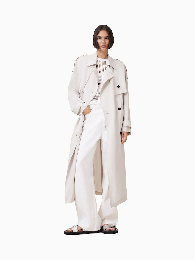 AllSaints White Linnie Trench Coat - Image 1 of 8