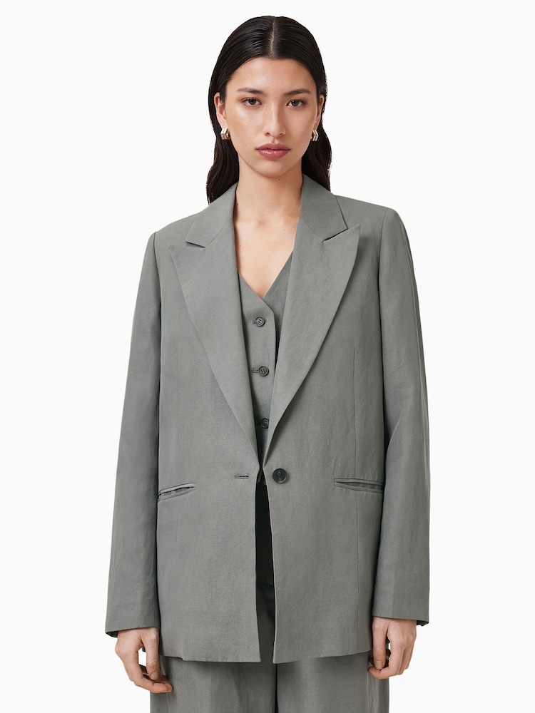 AllSaints Grey Averie Lin Blazer - Image 2 of 7
