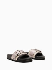 AllSaints Grey Ellie Raffia Sliders - Image 2 of 5