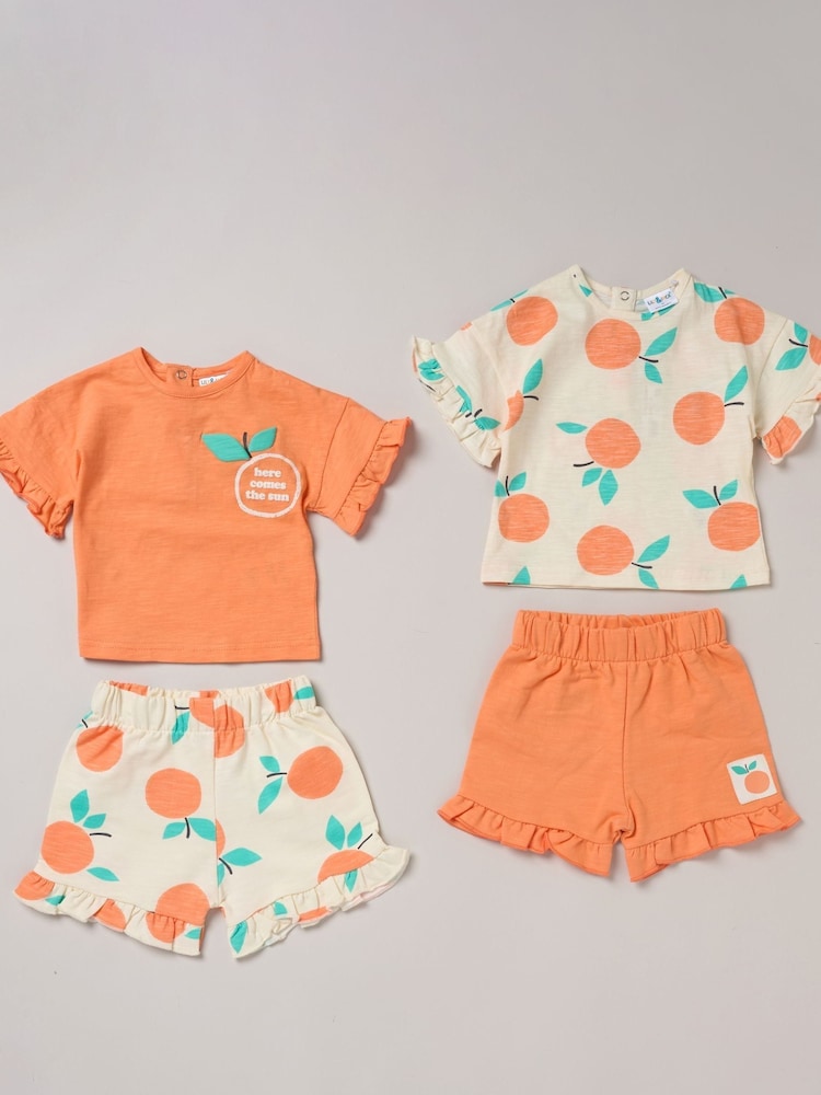 Lily & Jack Orange 4-Piece Mix and Match Printed 100% Cotton  T-Shirt and Shorts Set - Image 1 of 5