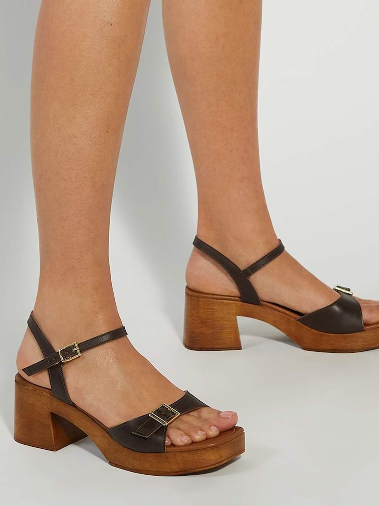 Dune London Brown Jeane Wooden Look Mid Heel Sandals - Image 1 of 6