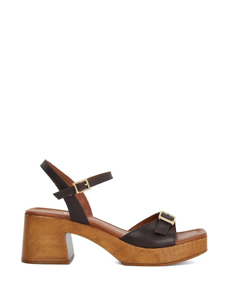 Dune London Brown Jeane Wooden Look Mid Heel Sandals - Image 2 of 6
