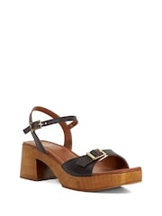Dune London Brown Jeane Wooden Look Mid Heel Sandals - Image 3 of 6