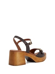 Dune London Brown Jeane Wooden Look Mid Heel Sandals - Image 4 of 6