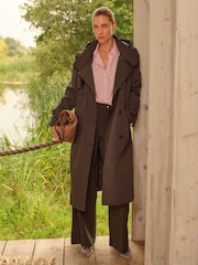 Love & Roses Chocolate Brown Hooded Quilted Trench Coat - Image 1 of 5