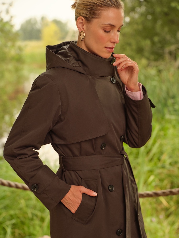 Love & Roses Chocolate Brown Hooded Quilted Trench Coat - Image 2 of 5