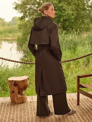 Love & Roses Chocolate Brown Hooded Quilted Trench Coat - Image 4 of 5